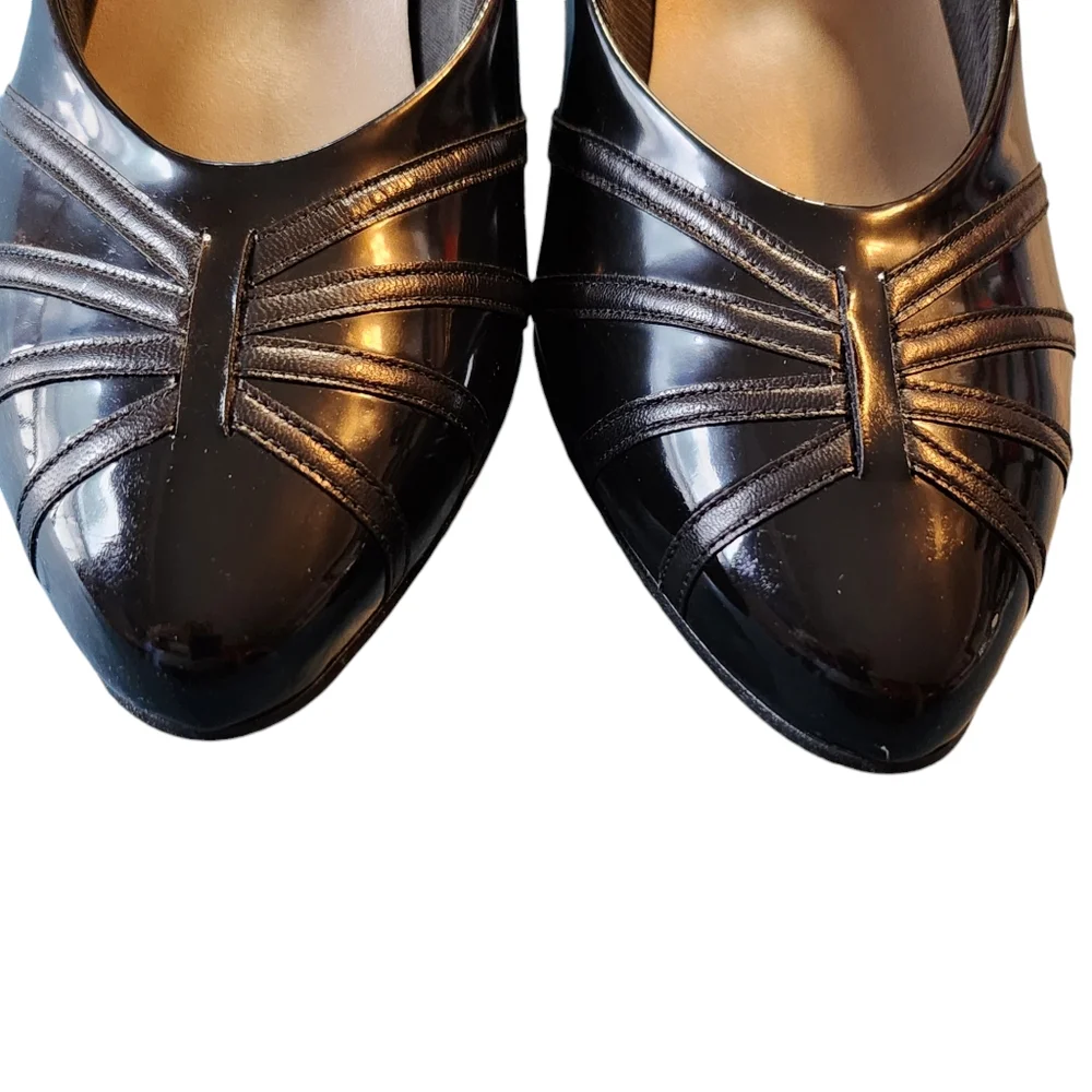 Vintage Selby Molly Black Patent Leather Heels Made in USA Size 8.5B